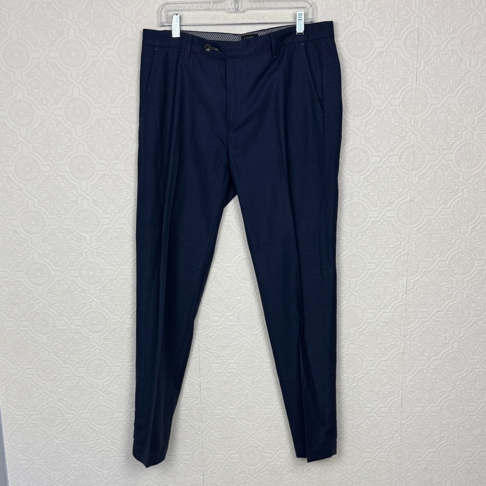 Ted Baker Navy Blue Dress Pants Men’s 34R Tailored Slim Fit Linen Blend Trousers